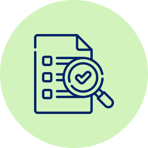 Document checklist with magnifying glass icon.