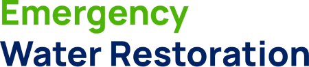 Emergency Water Restoration text in green, blue.
