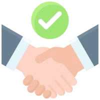Handshake with green check mark above.