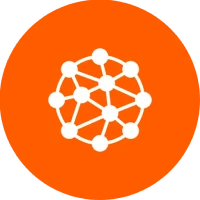 Orange circle with network node design.