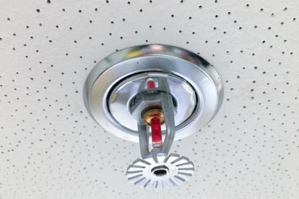 Ceiling-mounted fire sprinkler in close-up view.