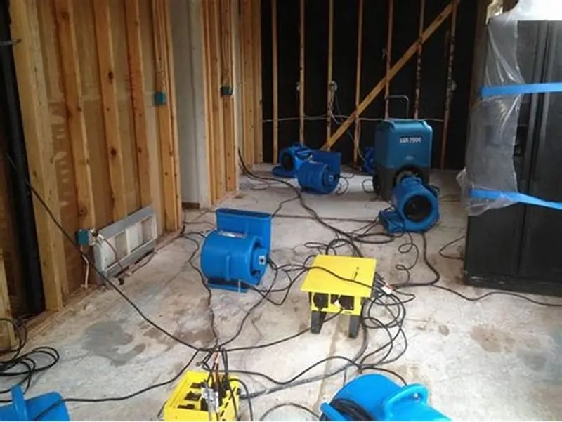 Room with drying equipment and wooden studs.